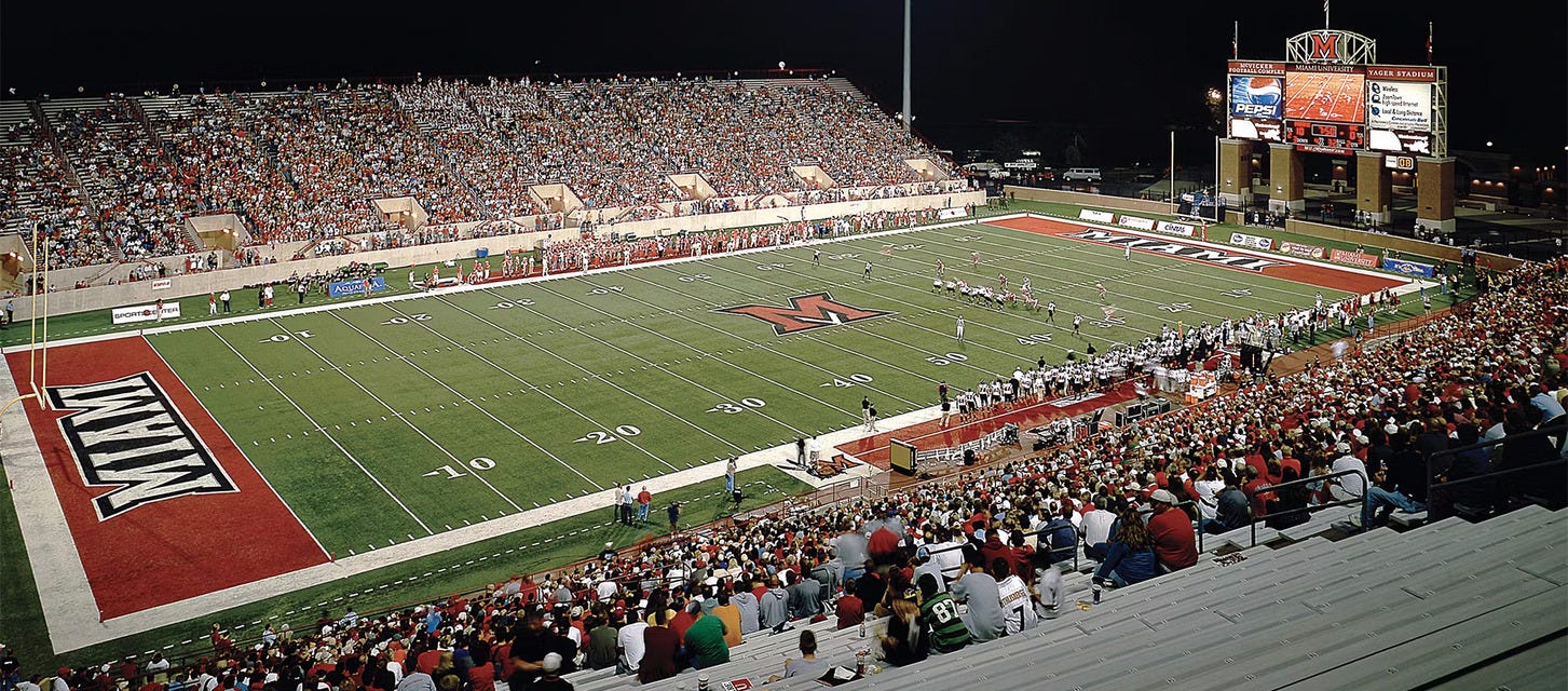 Miami (OH) Football will be playing Buffalo Football at Yager Stadium in Oxford