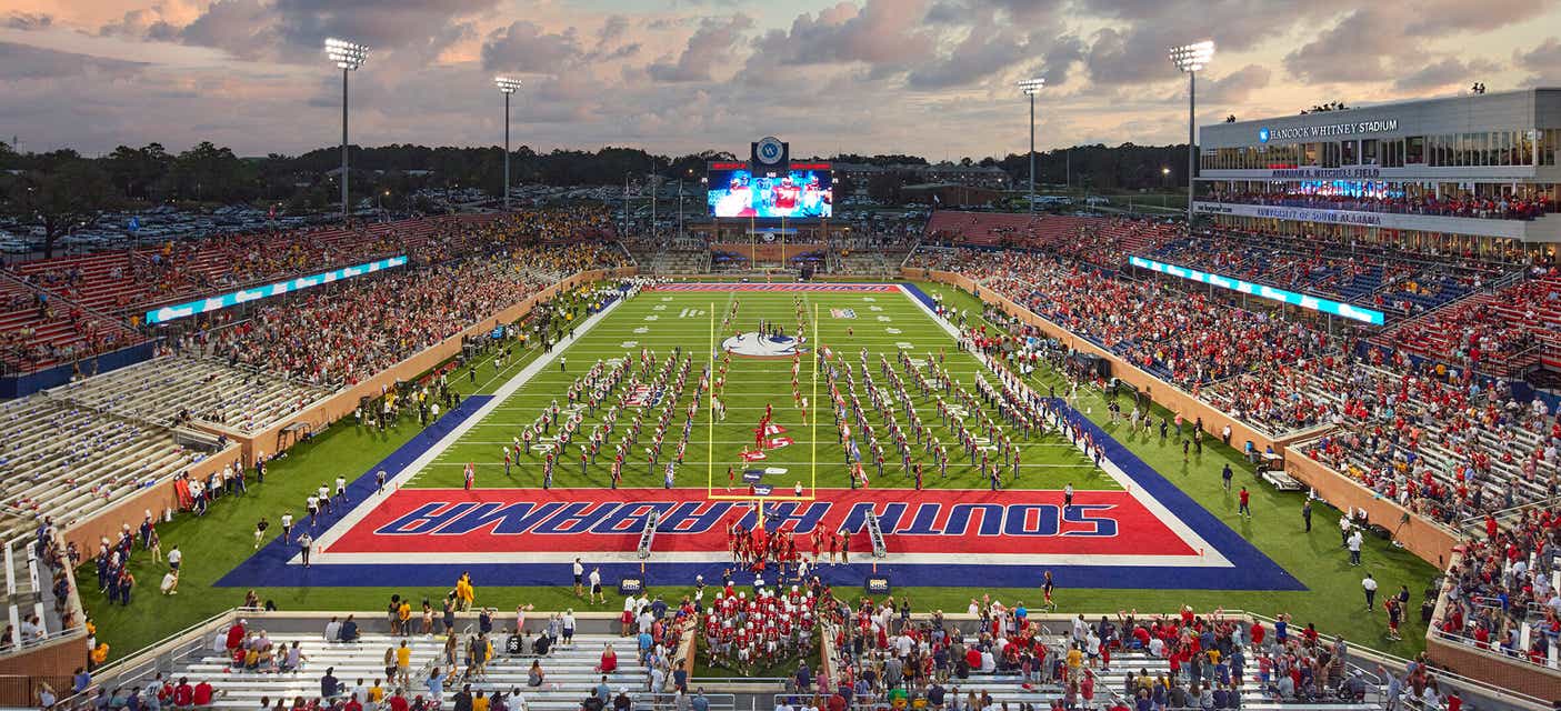South Alabama Football will be playing at Hancock Whitney Stadium in Mobile