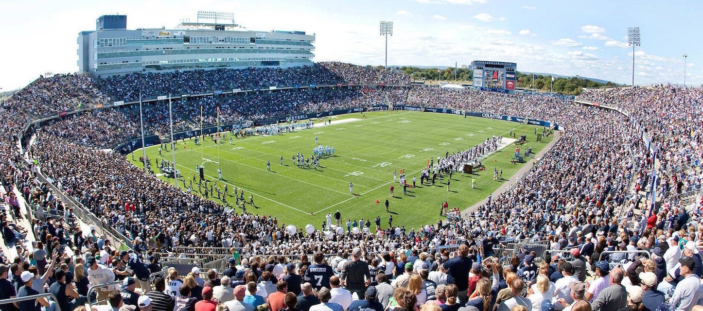 UCONN Football will be playing North Carolina Football at Pratt & Whitney Stadium at Rentschler Field in East Hartford