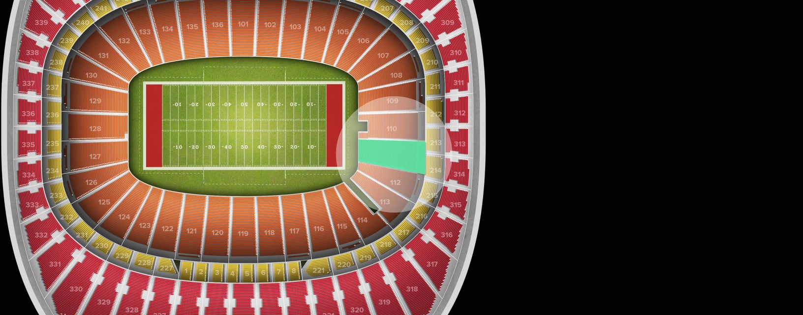 Seat view from Field Touchdown Zone
