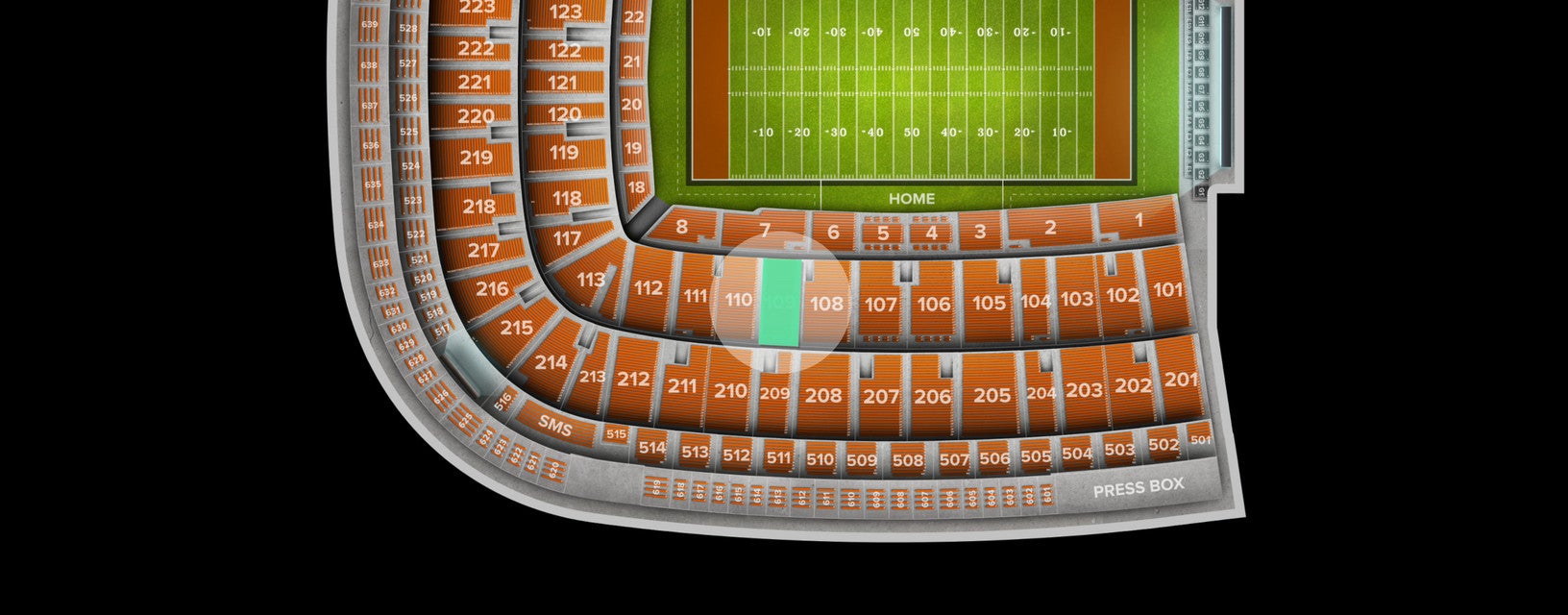 Seat view from Middle Sideline