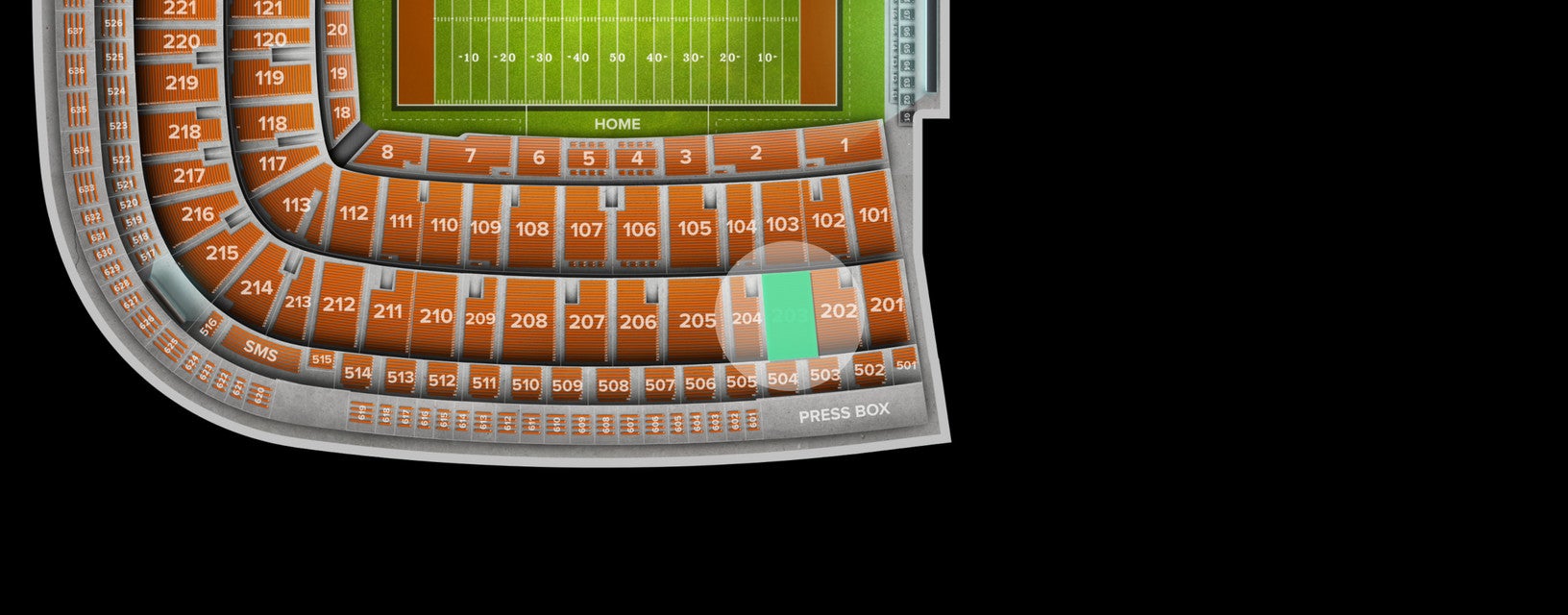 Seat view from Upper Sideline