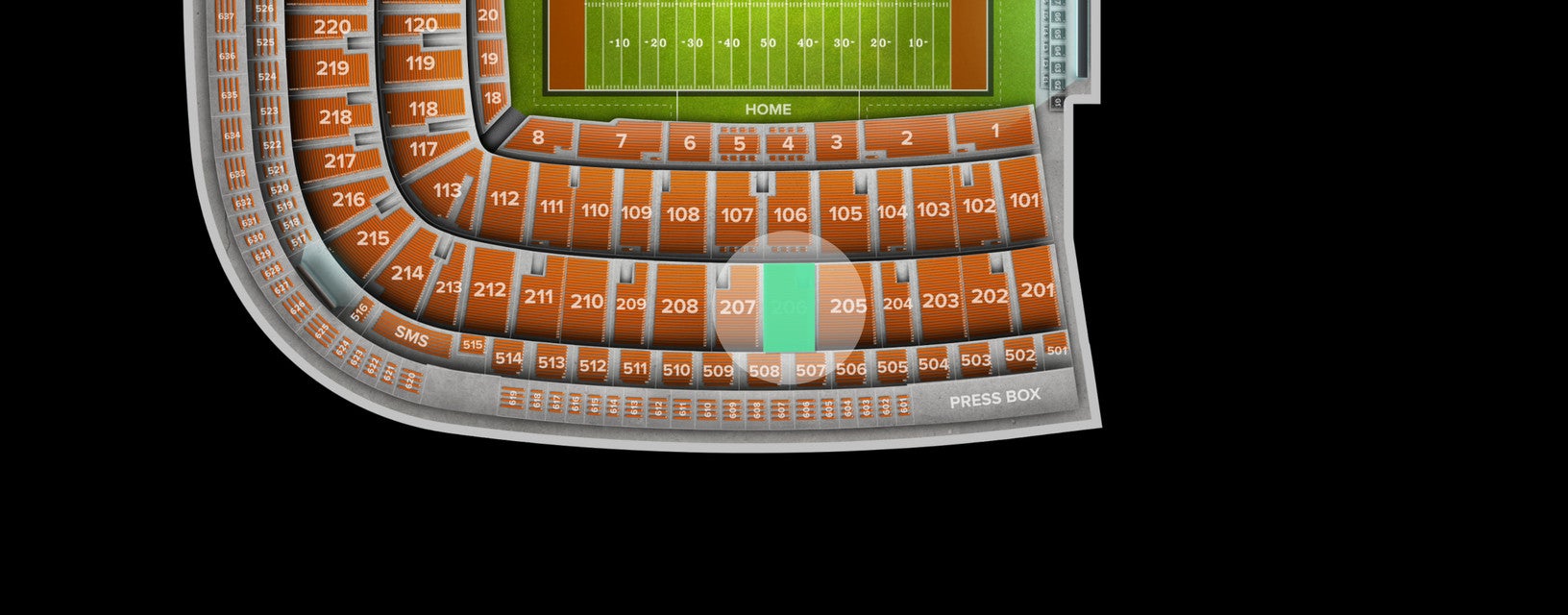Seat view from Upper Sideline