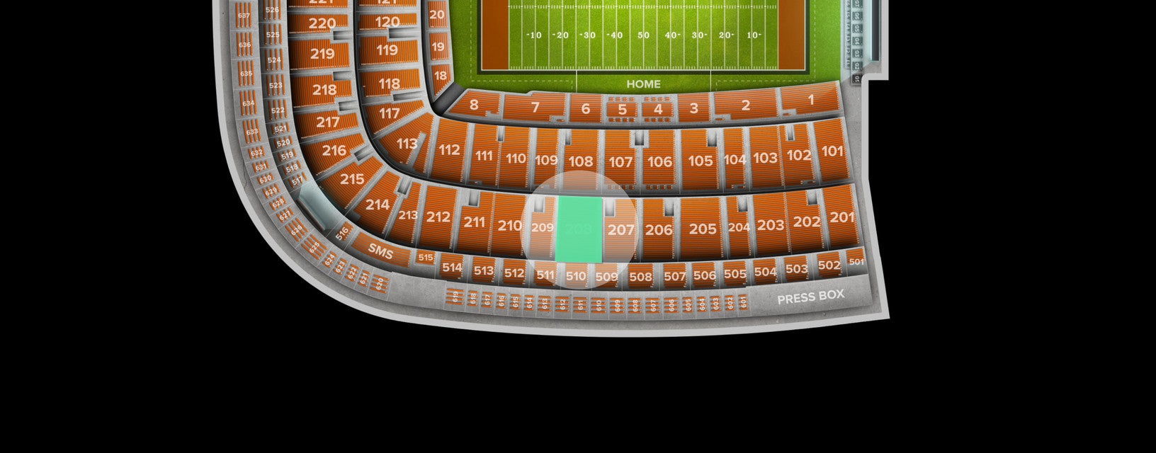 Seat view from Upper Sideline