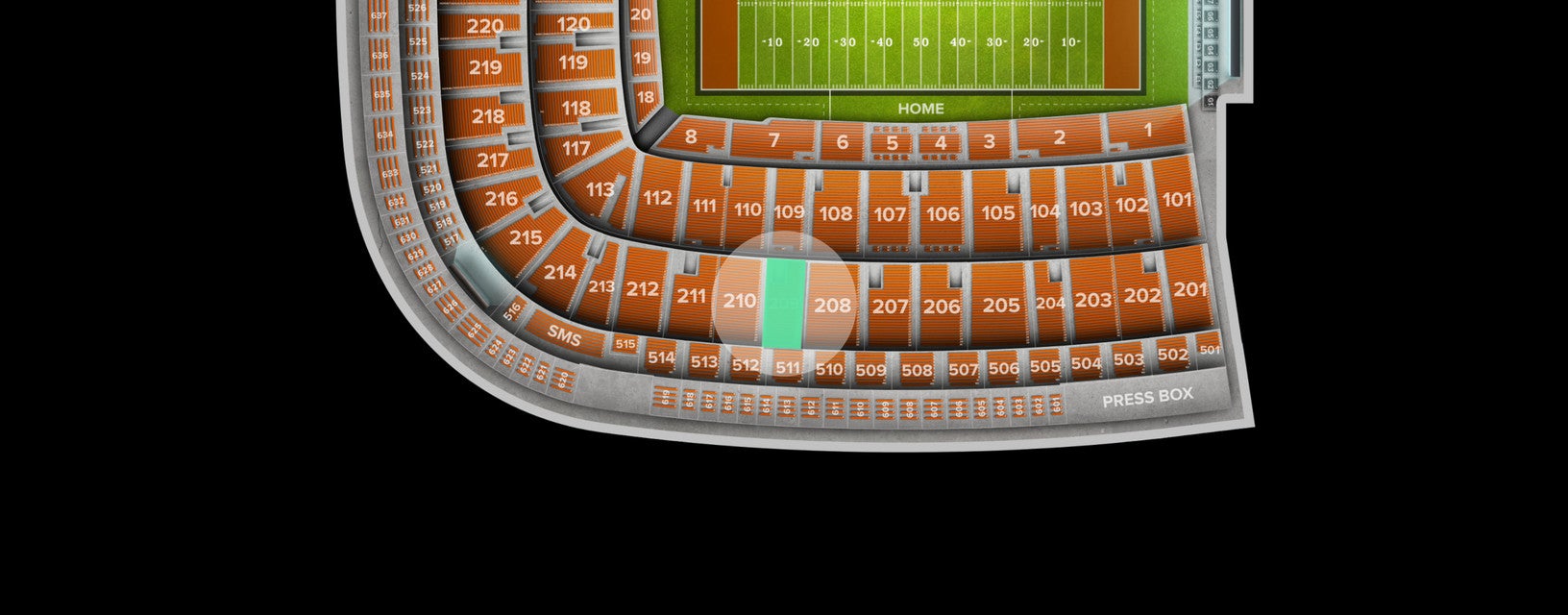 Seat view from Upper Sideline