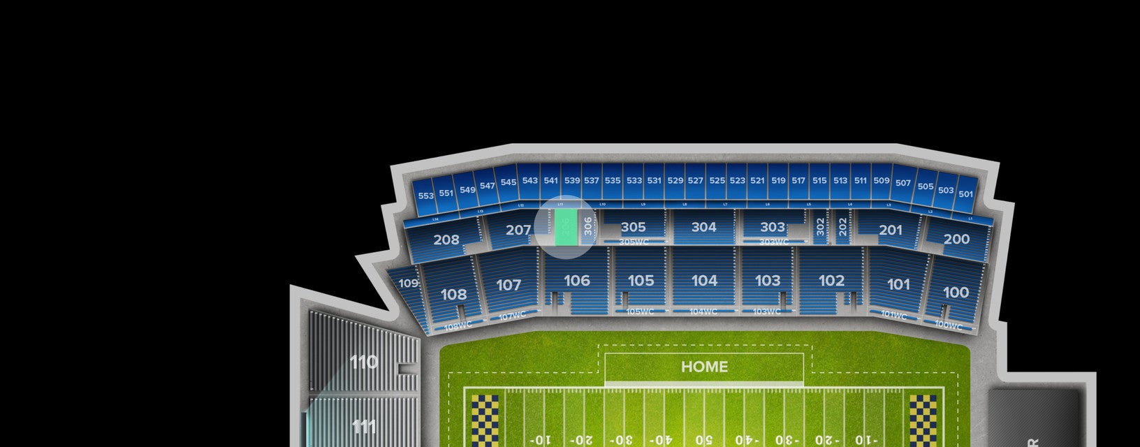 Seat view from Upper Sideline