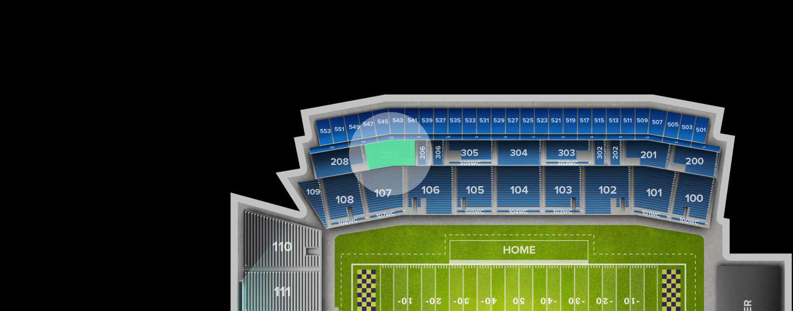 Seat view from Upper Sideline