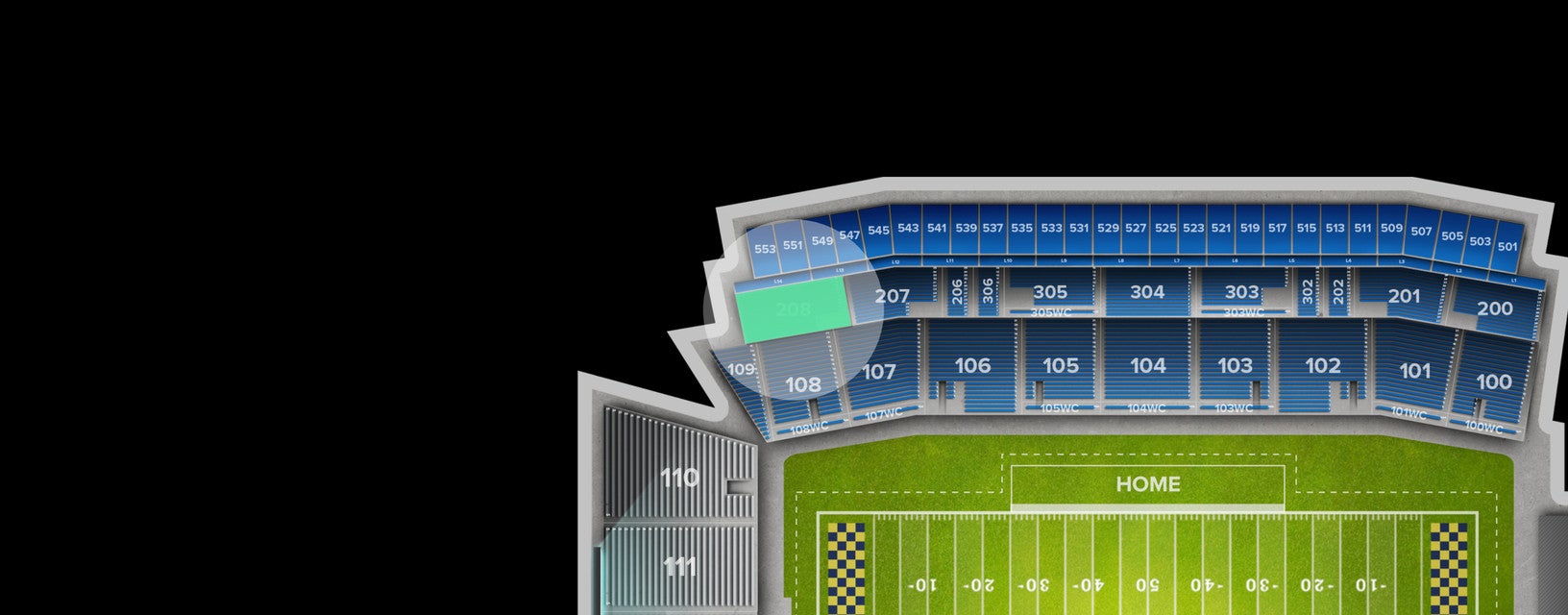 Seat view from Upper Sideline