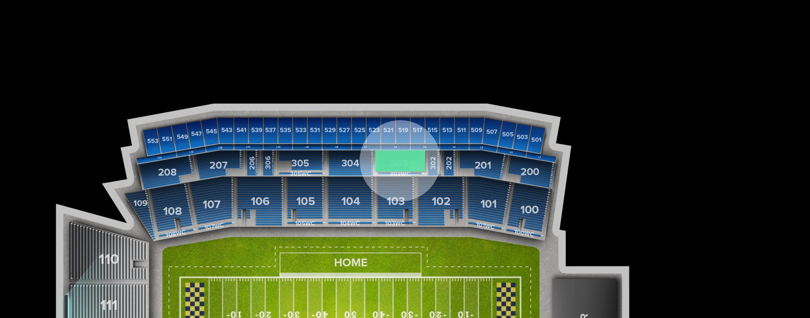 Seat view from Upper Sideline