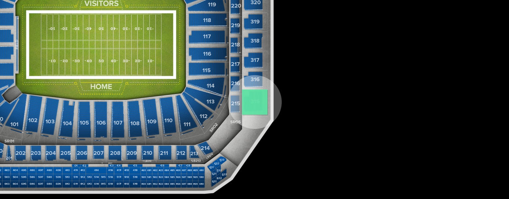 Seat view from Upper Level End Zone